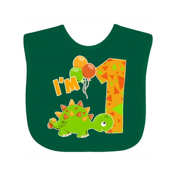 Inktastic Happy Dinosaur First Birthday-green Boys or Girls Baby Bib