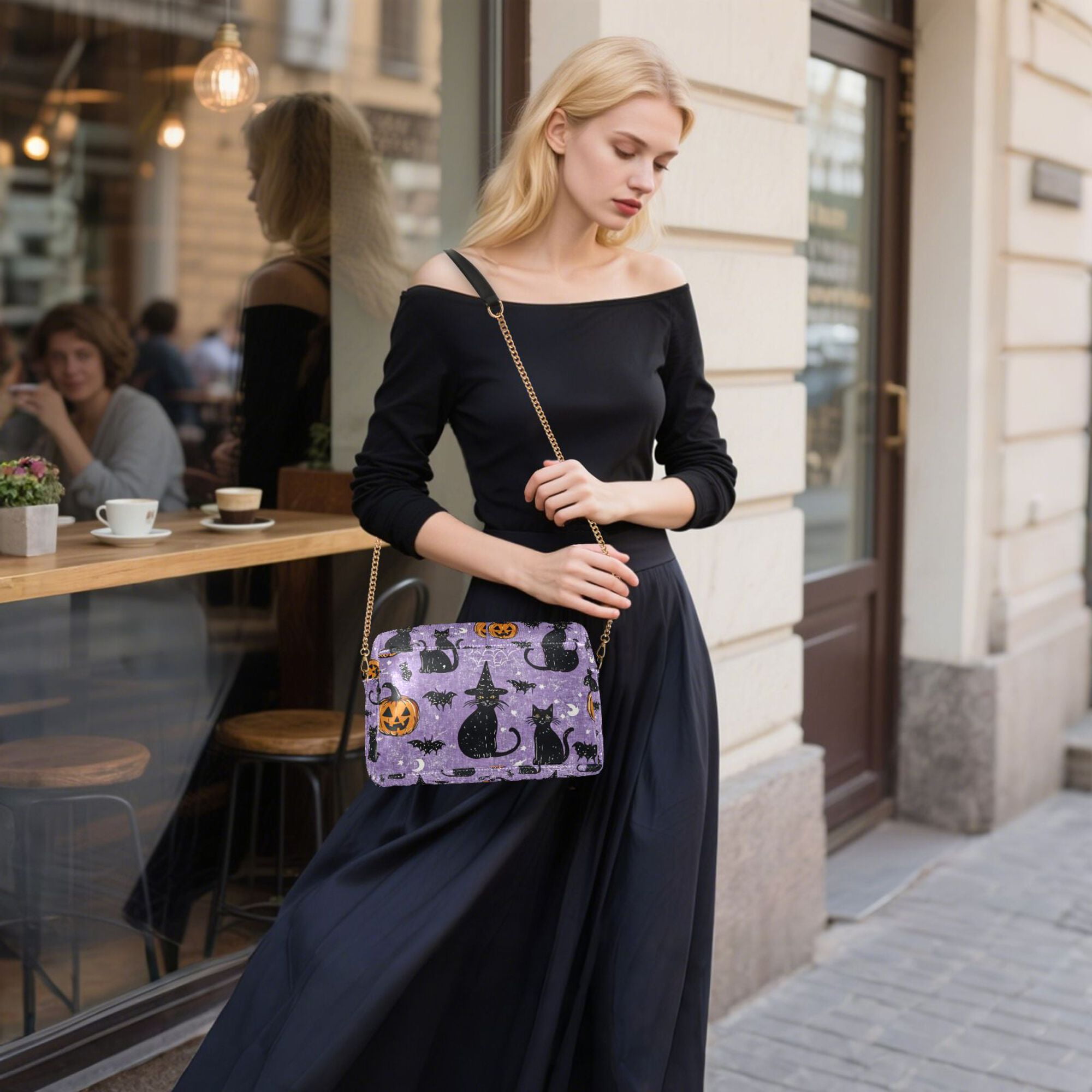 FORMRS Women Crossbody Purse with Chain Strap Vegan Leather Shoulder Handbag, Halloween Cats