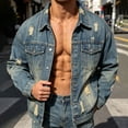 thumbnail image 5 of Ripped Denim Jackets for Men Washed Vintage Distressed Loose Workwear Jacket with Pockets Spring Summer Style High Street Cool And Edgy Denim Clothing, 5 of 8