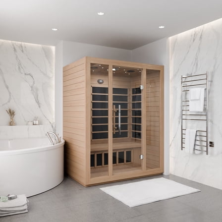 Maldives 3- Person Indoor Hemlock Wooden Carbon FAR Infrared Home Sauna Room with LED Touch Control Panel and Heater