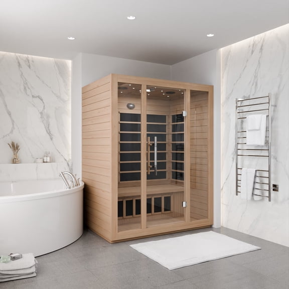 Maldives 3- Person Indoor Hemlock Wooden Carbon FAR Infrared Home Sauna Room with LED Touch Control Panel and Heater