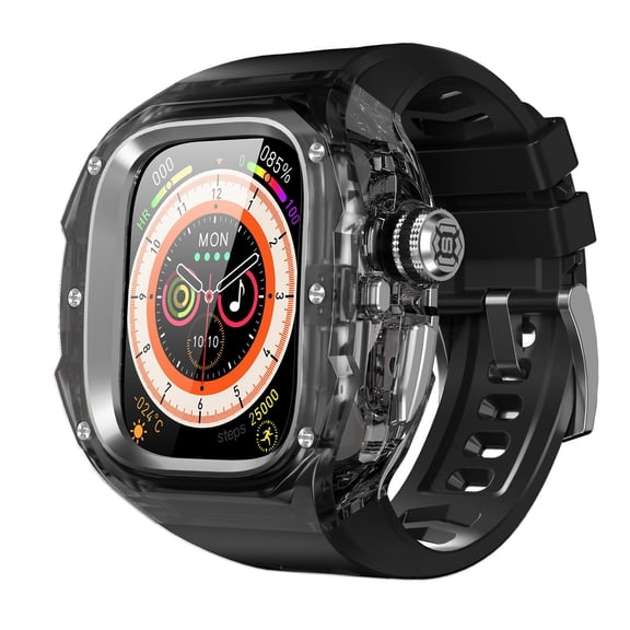 Dteck Rugged Band with Case for Apple Watch Ultra 3/Ultra 2/Ultra 49mm, Heavy Duty Sport Replacement Strap with Aluminum iWatch Screen Frame Protection,Black Silver
