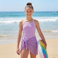 thumbnail image 2 of Girls One-Piece Cut Out Design Swimsuit with Cover Up Skirt Adjustable Straps Swimwear Solid Color Bathing Suit for Girls 13-14 Years, 2 of 9