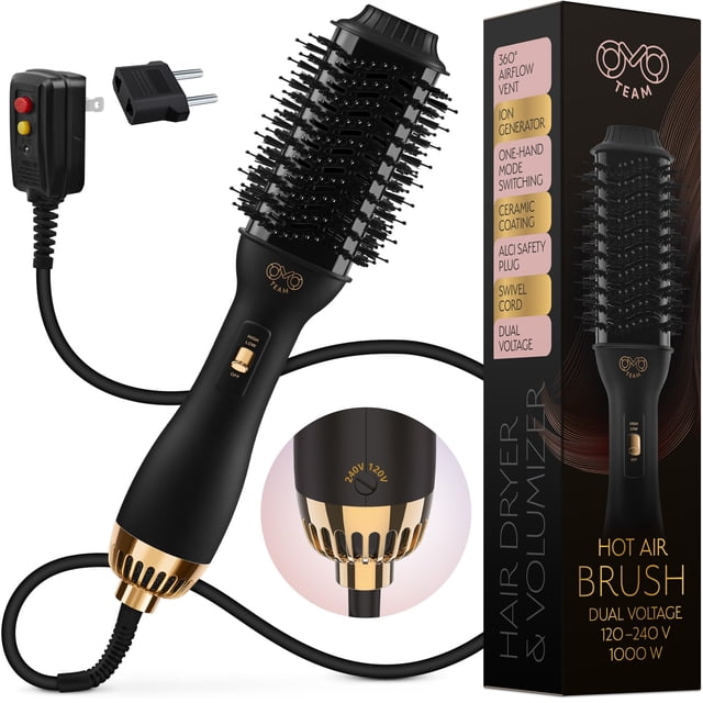 Cepillo secador de pelo Blowout OmoTeam Professional negro dorado