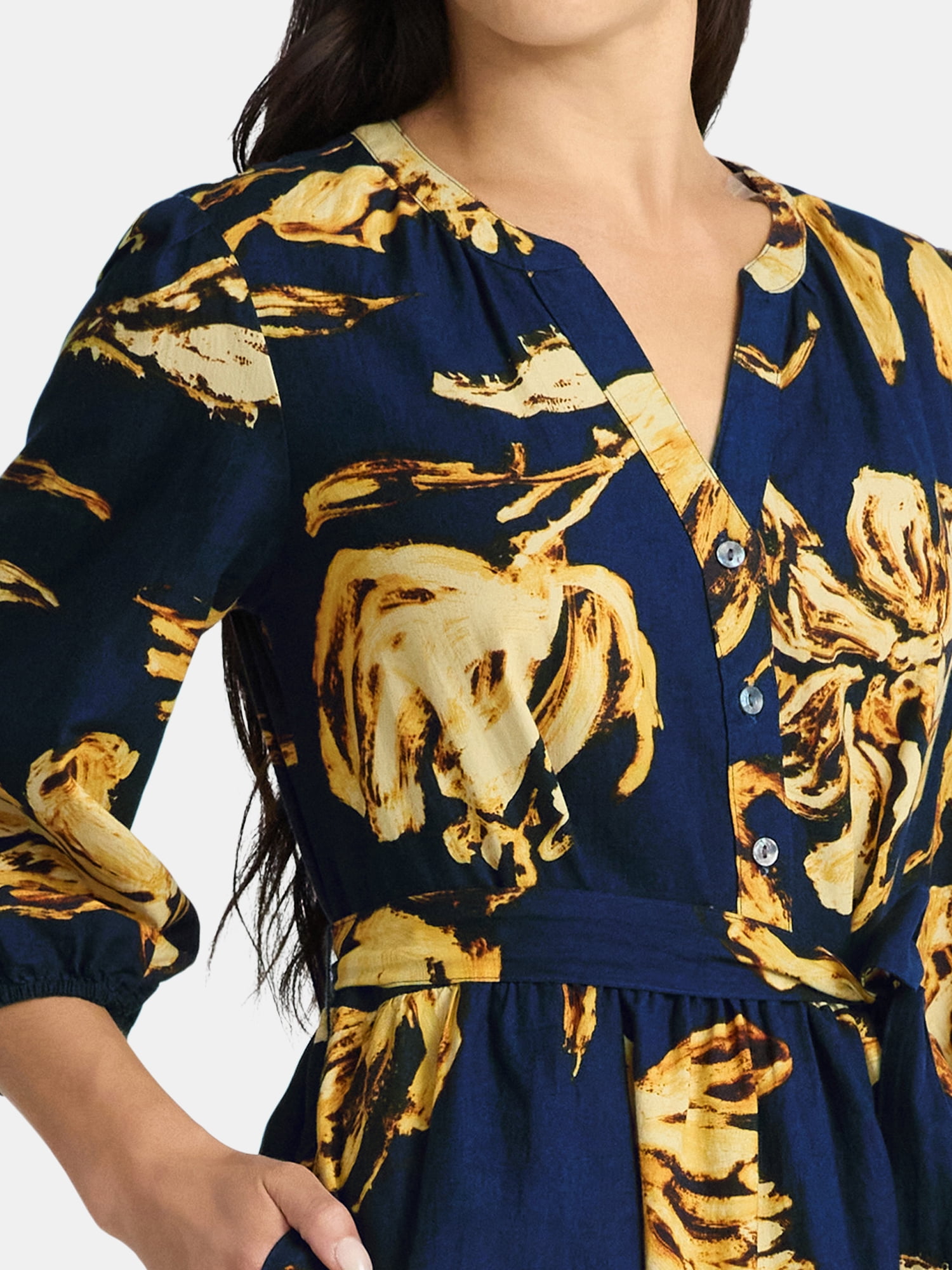 Time and Tru Women's Poplin Shirt Dress with Long Sleeves, Sizes XS-XXXL