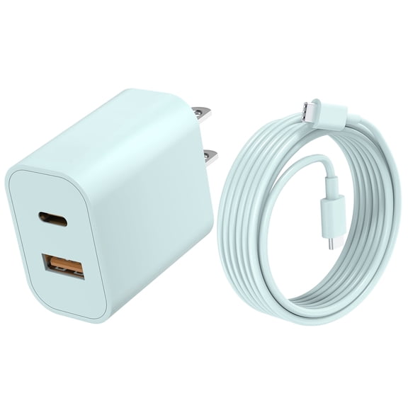 JcBlaon Wall Fast Charger Block 20W USB C Type C Dual Port Phone Charger 10 Ft Charging Adapter and Wall Charger Power Adapter Plug Compatible for iPhone Samsung Galaxy iPad AirPods & More,Green