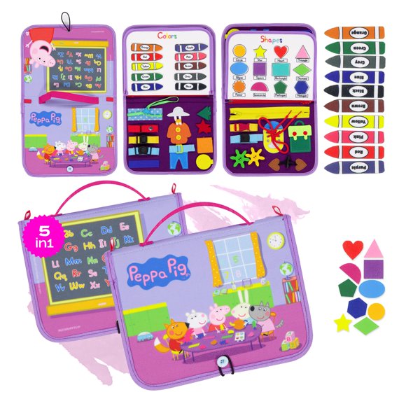 Peppa Pig Tablero ocupado para niños pequeños - Juguetes Montessori para 1 2 3 4 años Tablero sensorial de actividades educativas para el aprendizaje preescolar Habilidades motoras finas Juguetes de r