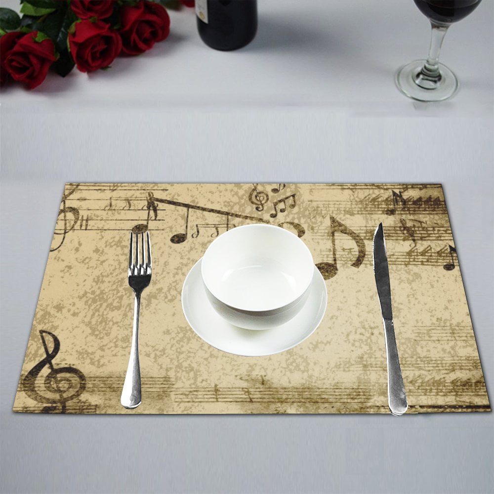 MKHERT Music Notes on Old Paper Sheet Placemats Table Mats for Dining