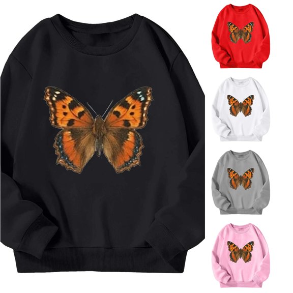 CUZIBR Toddler Girls Crewneck Sweatshirt Butterfly Graphic Pullover Long Sleeve Cute Casual Daily Wear,Black,3-4 Years