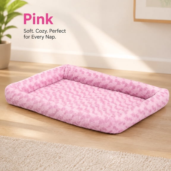 QuietTime XXS Dog Bed - Pink Faux Fur Bolster, Ultra-Soft, Machine Washable, Fits 18-Inch Crates, Small Dogs and Cats Cozy Pet Bed