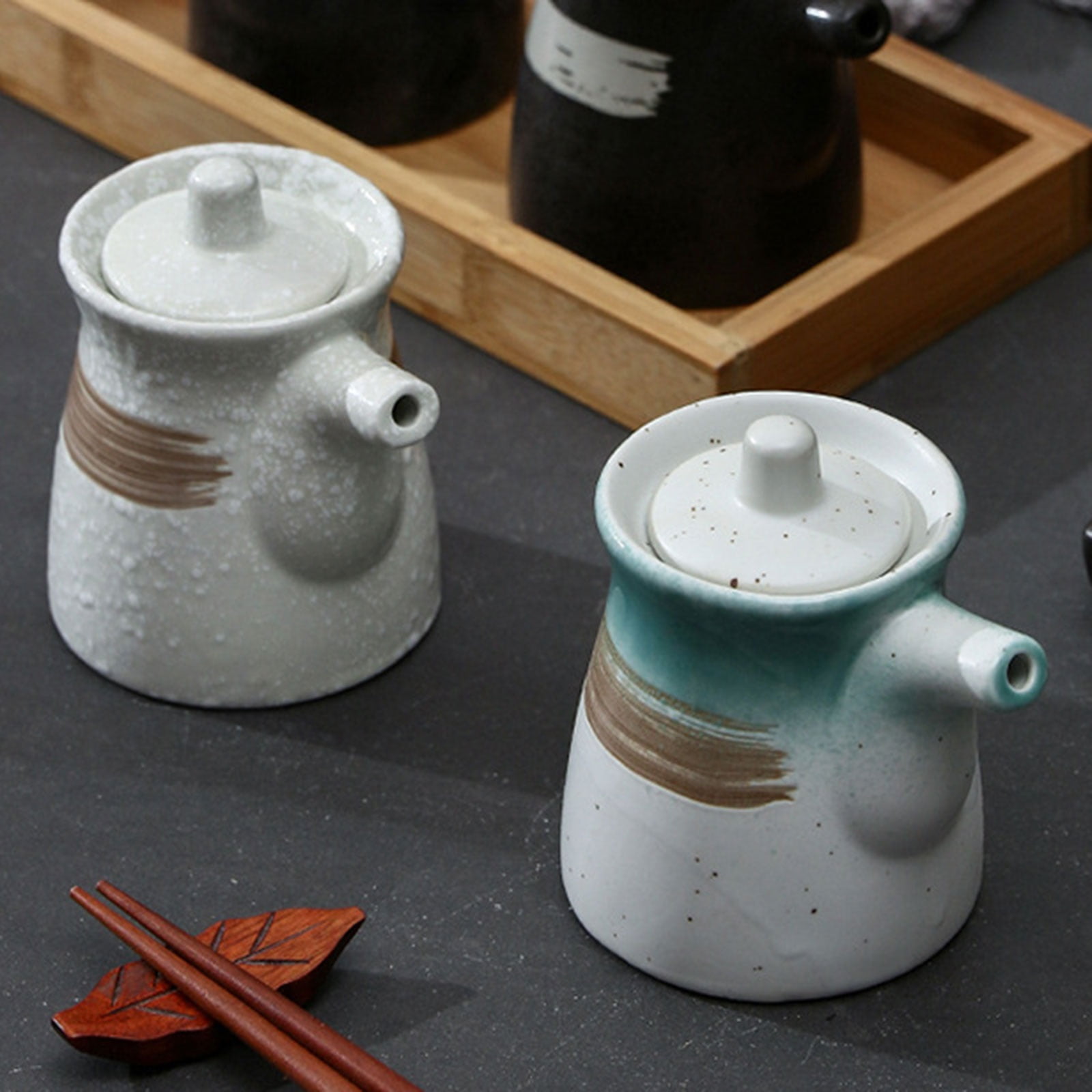 Storage Tank Maple Syrup Dispenser, Refillable Oil, Vinegar, Coffee Syrups Ceramic Japanese Storage Container for Restaurant Home