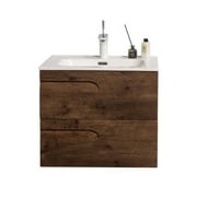 Eviva Joy 24" Rosewood Wall Mount Bathroom Vanity w/ White Integrated Top