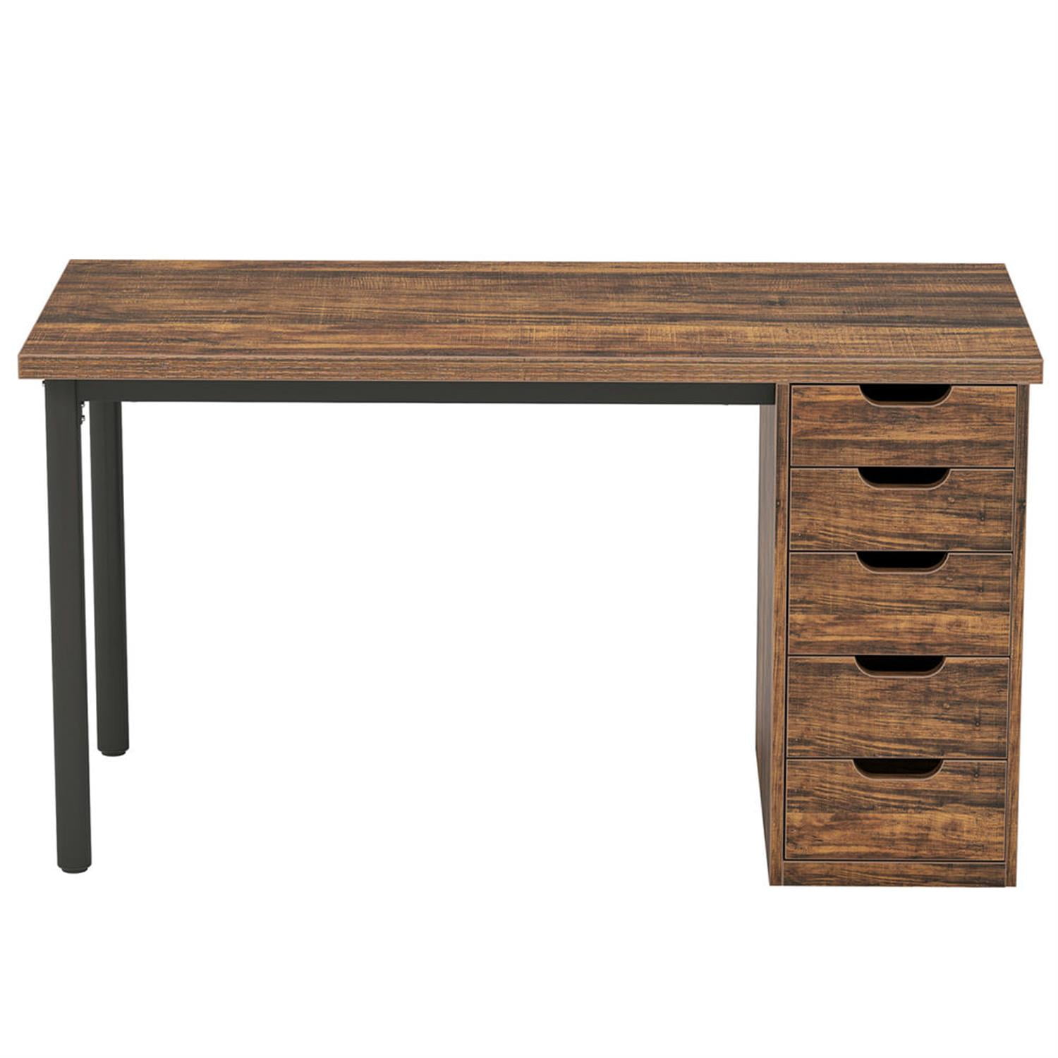Demi Bonn 47" Computer Desk with 5 Drawer, Modern Study Writing Gaming Table for Home Office, Brown
