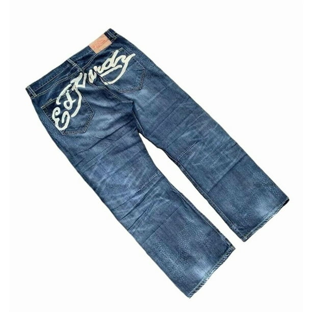 Pantalones vaqueros unisex estilo hip-hop gótico urbano de talle alto y corte holgado con diseños rasgados y bordados for hombre y mujer