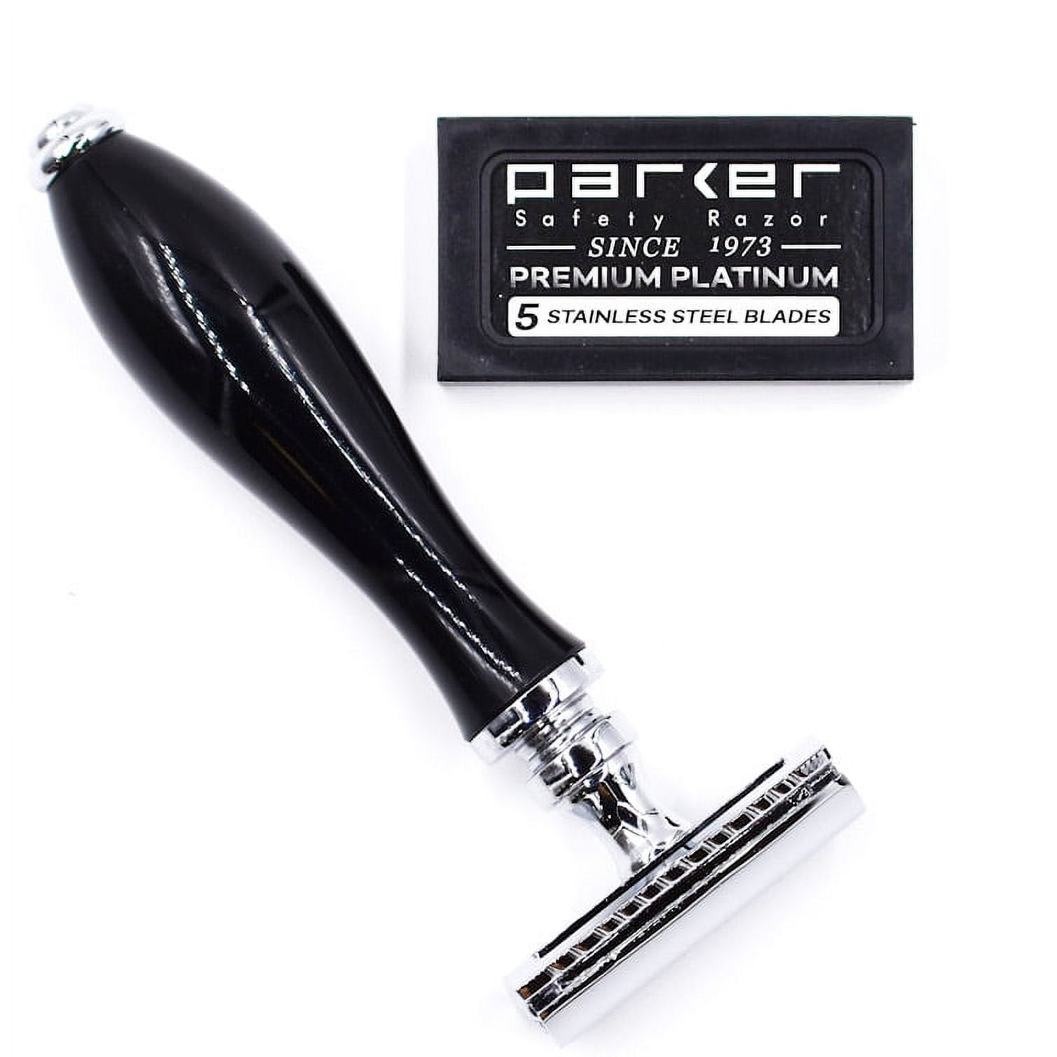 Parker Safety Razor 111B Ebony Handle Double Edge Safety Razor & 5 Parker Premium Blades