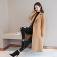 thumbnail image 3 of Skymirror Women Winter Overcoat Turn-down Collar Solid Color Long Sleeves Double Buttons Loose Thermal Cardigan Midi Length Lady Coat for Dating, 3 of 8