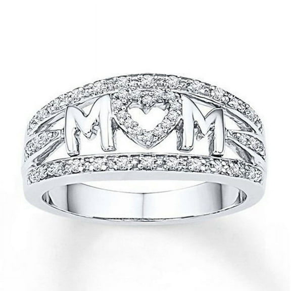 Womens Gold-Plated Alloy Mom Ring with Artificial Gemstones Rhinestones Diamond Processing European American Style