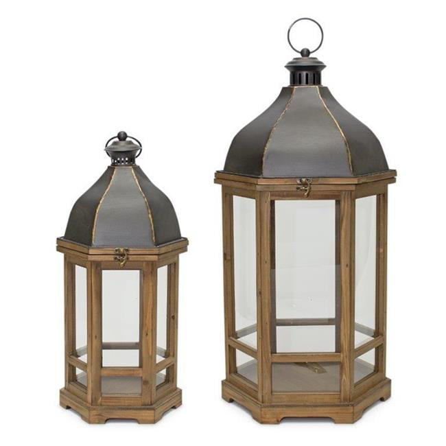 Lantern (Set of 2) 21.5"H, 27.5"H Iron/Wood/Glass