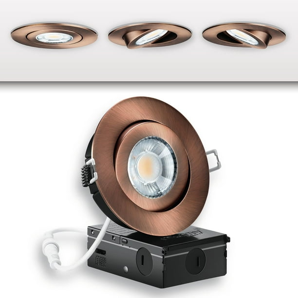 Knlnny Ware Luces Empotrables Led De Bronce Aceitado De 4 Pulgadas, Paquete De 6 Luces Empotrables En Forma De Globo Ocular, Luz De Techo Con Cardán Led Con Caja De Conexiones 5Cct Seleccionable 9W 75