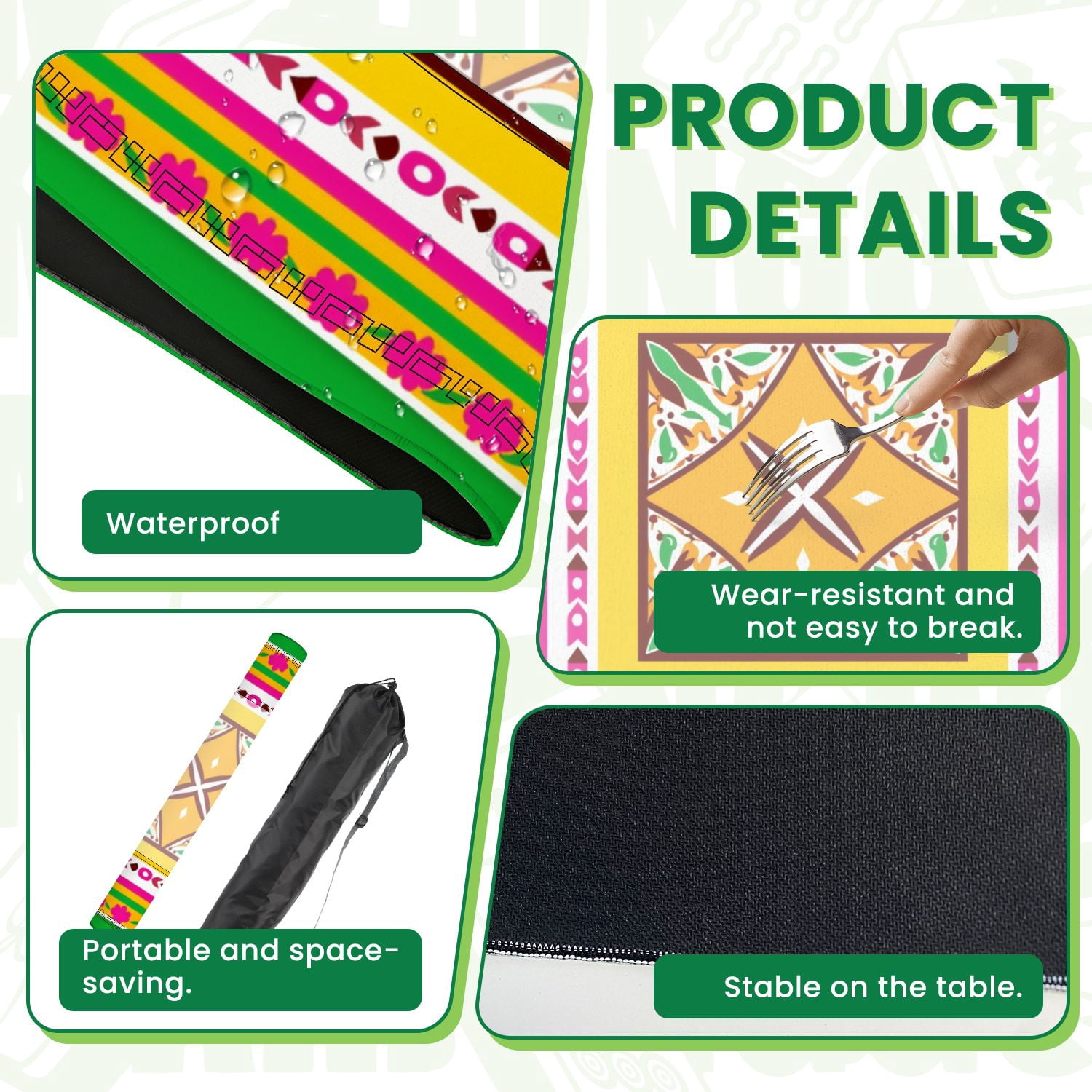 Mahjong Mat 31.5" x 31.5" Vibrant Geometric Floral Pink Green Yellow Symmetrical Design Non-Slip Noise Reduction American Mahjong Tiles Table Cover for Dominoes Poker Card Board Games Gift