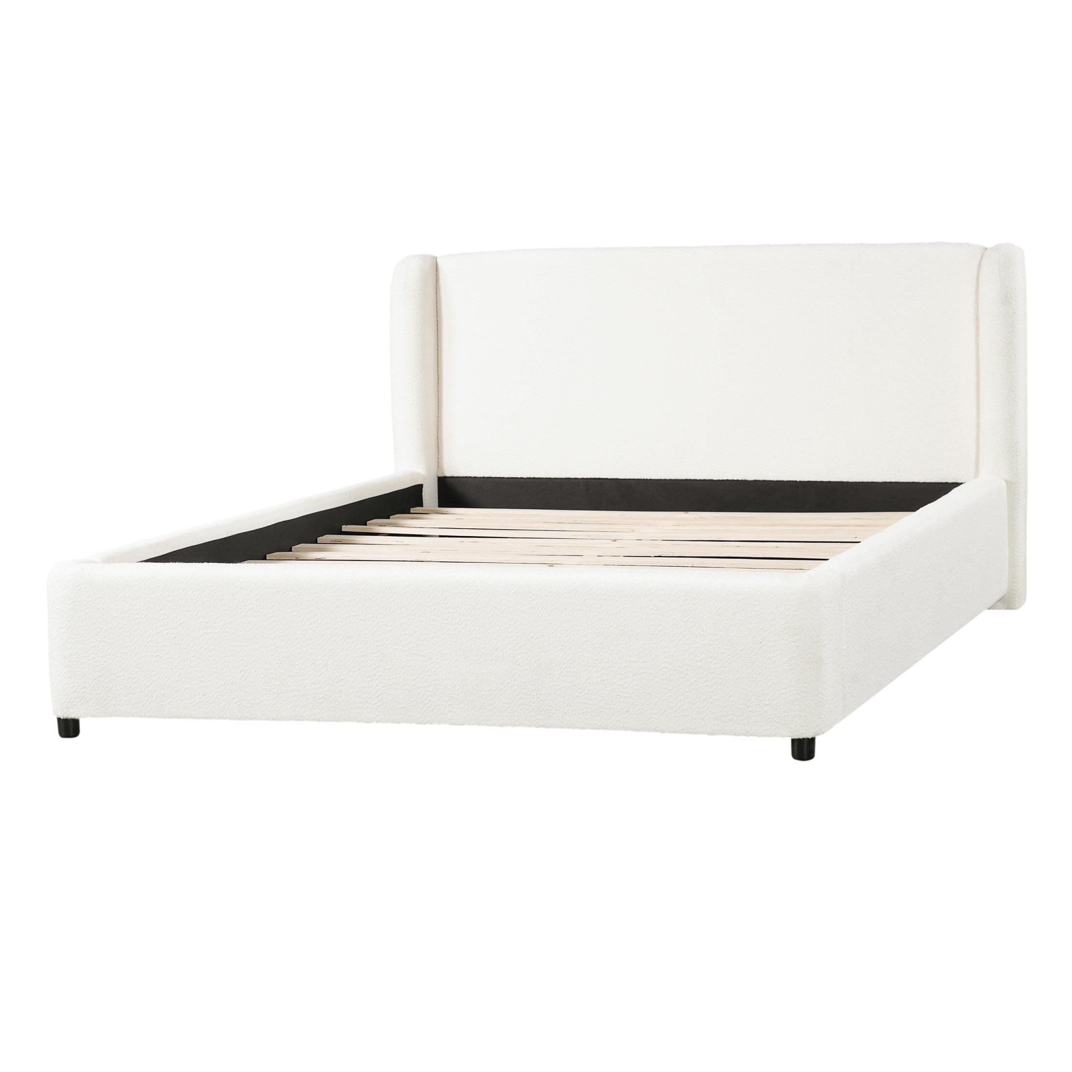 Christopher Knight Home Queen Upholstered Bed Frame with Boucle Wingback Headboard, White