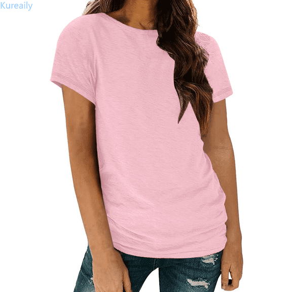 Kureaily Women's Casual Solid Color Crew Neck Short Sleeved T Shirt Top Basic Summer Tees