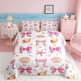 thumbnail image 2 of Manfei Cartoon Pink White Seashell Bow Daisy Heart Queen Comforter Set for Kids Girls, Marine Life Print Bedding Comforter Set, Pink Reversible 3-Piece, 1 Comforter and 2 Pillowcases, 2 of 6