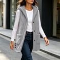 thumbnail image 4 of ThriftyPlait Women's Fleece Long Vest Soft Warm Hooded Sleeveless Vests S-2XL Fall Winter Button Up Outerwear with Pockets for Winter, 4 of 8