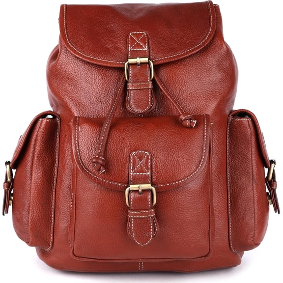 Leather Backpack, Vintage Style, Multiple Pockets, Adjustable Straps & Secure Buckle Closure, Travel Bag - Tan