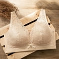 thumbnail image 3 of Bigersell Women Wireless V-Neck Bralette Breathable Comfortable Push up Bras No Underwire Back Hook and Eye Closure Everyday Bras Underwear Padded Brassiere Beige 3XL, 3 of 6