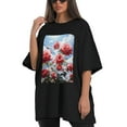thumbnail image 4 of Plus Size Shirt for Women Black Tops for Women Short Sleeves Shirt for Women Red Roses Blue Sky2 T Shirt Crewneck Shirt for Women 2XL, 4 of 5