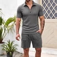 thumbnail image 3 of VBVC Men's 2 Piece Summer Textured Short Sets, Short Sleeve Quarter Zip Shirt and Drawstring Shorts For Men,Dark Gray,S-3XL, 3 of 10