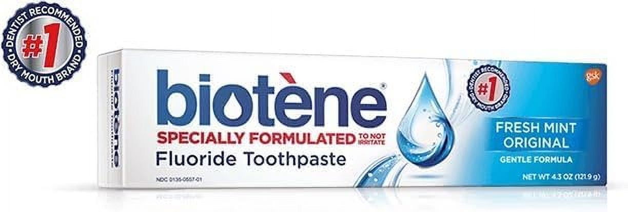 Biotene Fresh Mint Original Gentle Formula Fluoride Toothpaste, 4.3 (Value Pack of 4)