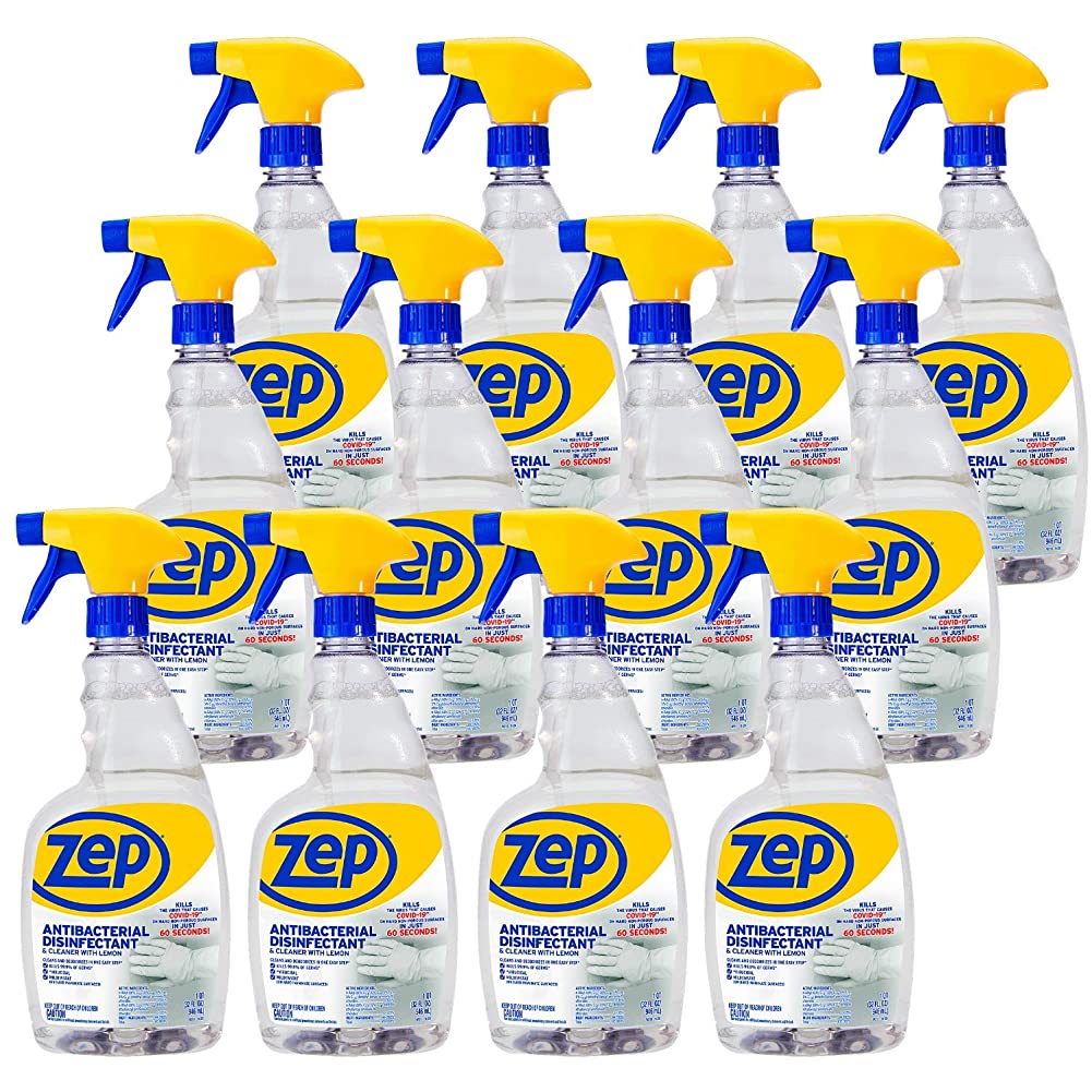 Zep Antibacterial Disinfectant & Cleaner with Lemon - 32 Ounce (Case of 12) ZUBAC32 - Designed Specifically as a General Cleaner and Disinfectant for use on Hard, Non-Porous Surfaces