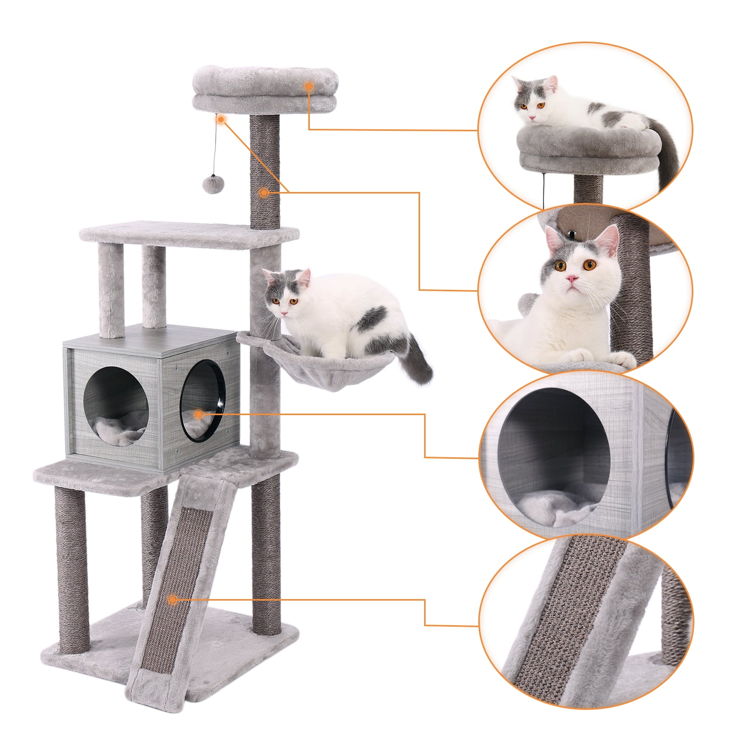 Kadyn 57" Cat Tree Condo, 4 Levels Platform Cat Tower for Large Cats with Fully Scratching Posts, Hammock, Padded Perch Cat Tower for Indoor, Gray Kadyn 57" Cat Tree Condo, 4 Levels Platform Cat Tower for Large Cats with Fully Scratching Posts, Hammock, Padded Perch Cat Tower for Indoor, Gray