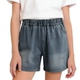 thumbnail image 2 of Cethrio Girls Denim Shorts, School Elastic Waist Relaxed Fit Summer Kids Jean Shorts Dark Blue Size 6, 2 of 6