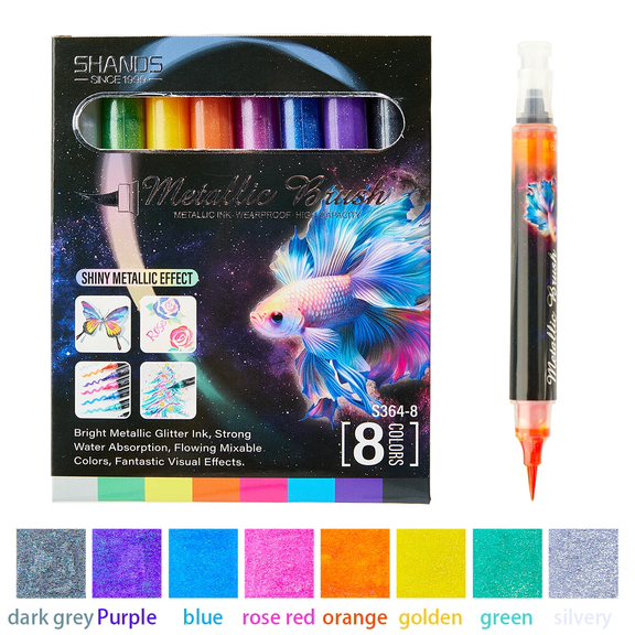 8 Colors Glitter Metallic Brush Pen, DIY Album Pen hand Journal Greeting Card Writing Flash Pen