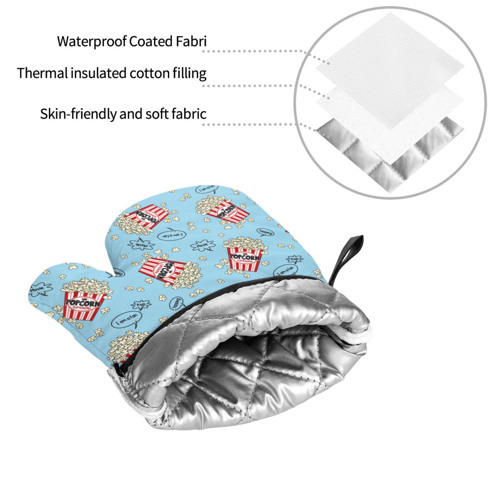 Naloa I Am A Fan Popcorn Oven Mitts and Pot Holders 4 pcs Set, Cooking Baking Grilling Kitchen Oven Glove for Cooking