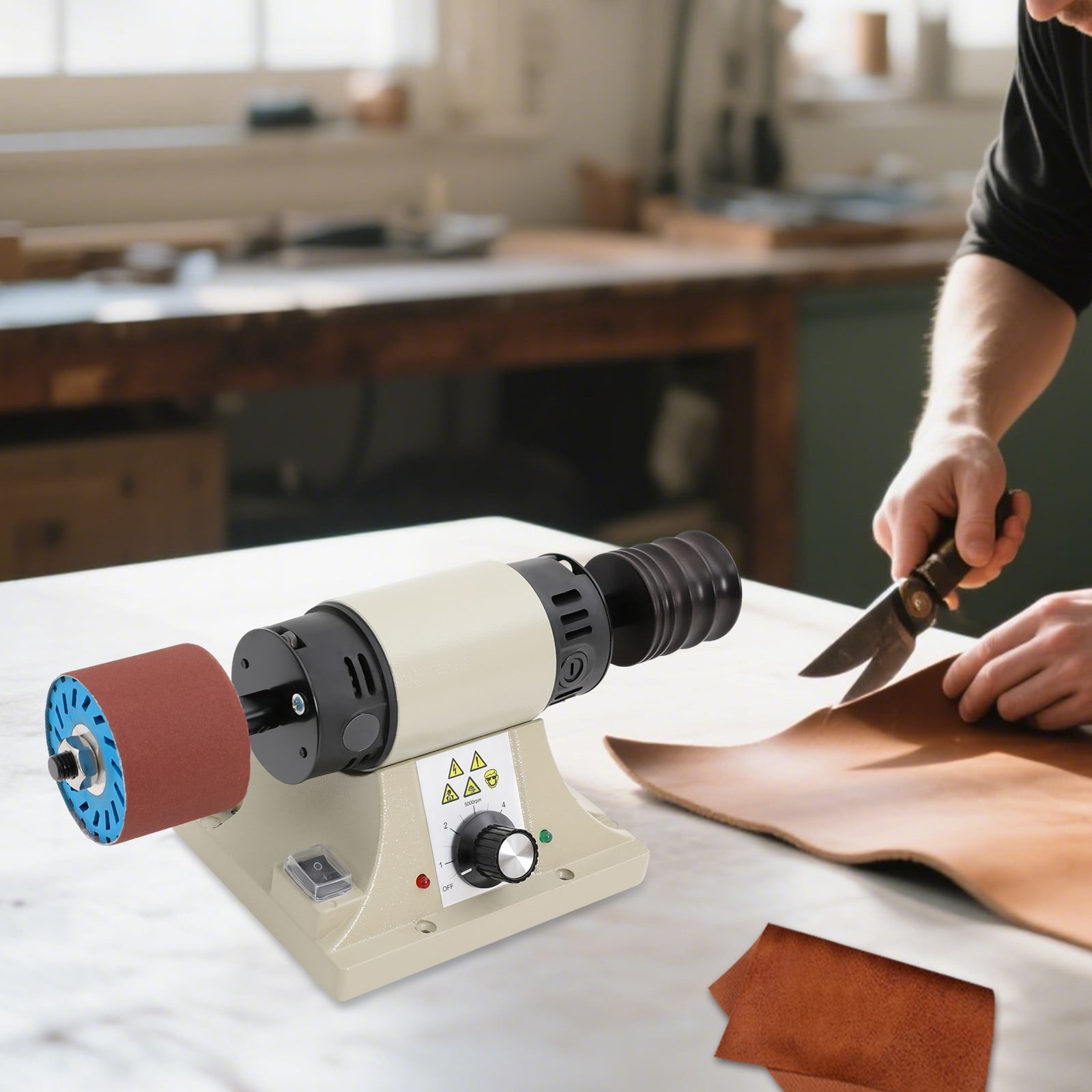Free Standing White Electric Leather Burnishing Machine Edge Grinding Edge Polishing 8000RPM 350