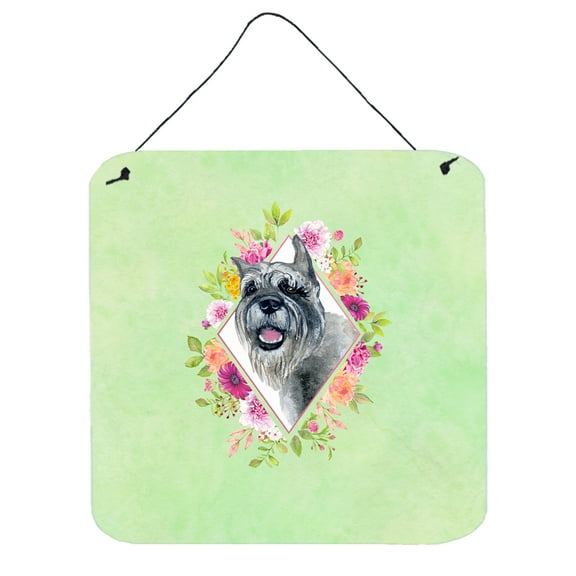 Carolines Treasures CK4339DS66 Schnauzer Green Flowers Wall or Door Hanging Prints 6x6 multicolor