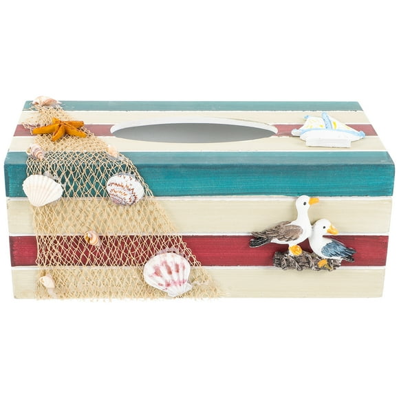 Caja de pañuelos de madera con decoración mediterránea, para guardar pañuelos, para escritorio o para el hogar