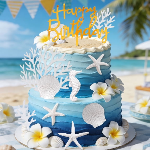 Under the Sea Birthday Cake Topper Set - Tropical Ocean Theme Decor for Beach, Pool, Summer Celebrations