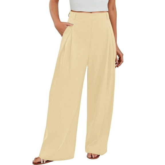 Arlun Pull on Dress Pants for Women Wide Leg Stretchy Work Office Trousers High Waisted Business Casual Loose Lightweight Comfy Slacks 2025 Simple Stylish Pants with Pockets Yellow XL