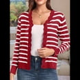 thumbnail image 4 of Suéteres Tipo Cárdigan de Larga para Mujer, Informales, Ligeros, con Botones y Cuello en V, para Otoño Rayas Rojas S, 4 of 9