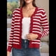 thumbnail image 4 of Suéteres Tipo Cárdigan de Larga para Mujer, Informales, Ligeros, con Botones y Cuello en V, para Otoño Rayas Rojas S, 4 of 9