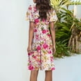 thumbnail image 3 of WTOBBY Women's Summer Casual Fashion Floral Print Dresses V-Neck Short Sleeve Design, Fresh and Stylish for Warm Weather Outings,Light pink XS, 3 of 3