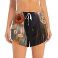 thumbnail image 2 of Balery Black Cat in Wildflowers Pantalones cortos deportivos para mujer con forro y dos bolsillos, elásticos, para entrenamiento, gimnasio, yoga-X-Large, 2 of 7