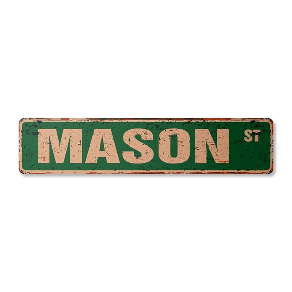 MASON Vintage Aluminum Street Sign Childrens Name Room Metal Sign rustic metal tin | Indoor/Outdoor | 18" Wide