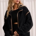 thumbnail image 2 of Women's 2023 Fall Winter Fleece Jackets Lapel Zipper Long Sleeve Jacket Casual Soft Fuzzy Shaggy Coats Jacket Outerwear, 2 of 7