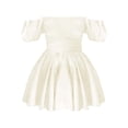 thumbnail image 6 of Dress for Women Puff sleeves One-shoulder Flowy Puffy Mini Skirt Fitted Solid color Pleated Waist Sundress(White,S), 6 of 7